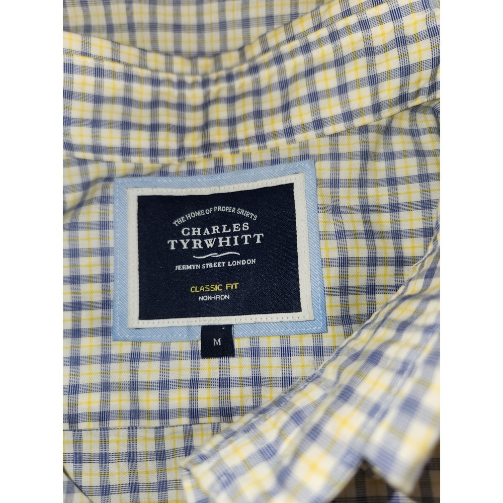 Charles Tyrwhitt Dress Shirt Men's Sz M Yellow Blue Check Classic Fit Button Up - Picture 6 of 6